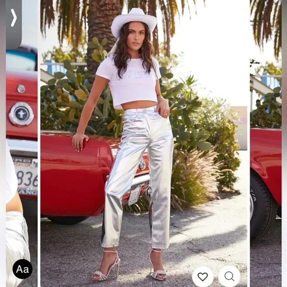 New 12th Tribe Metallic Silver Straight Leg Pants Medium